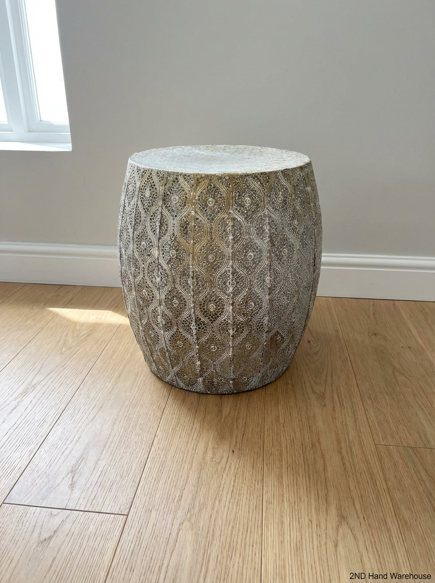 Set of 2 White & Gold Perforated Metal Side Tables - 2ndhandwarehouse.com