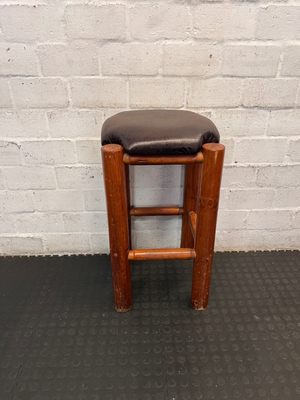Set of 3 Rustic Log-Style Bar Stools with Brown Padded Seats - 2ndhandwarehouse.com