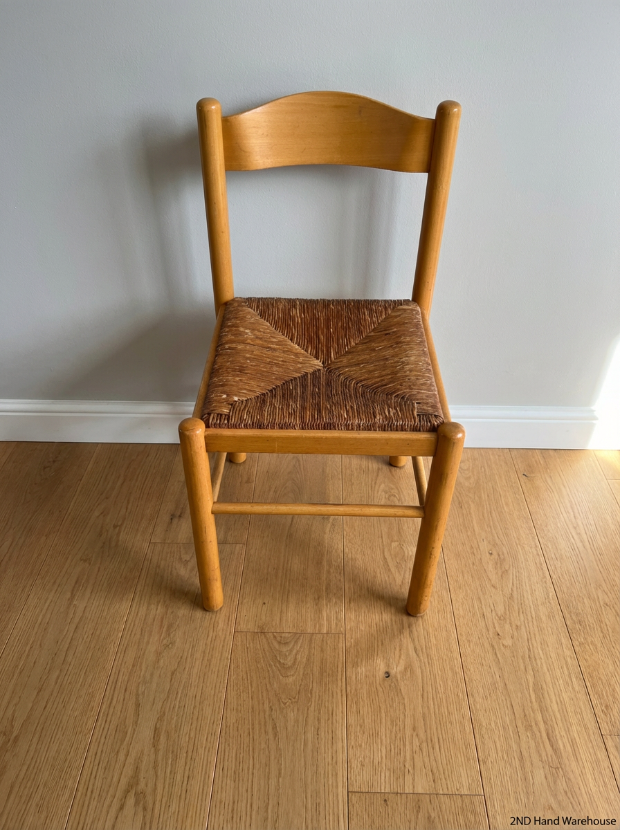 Set of 6 Woven Seat Dining Chairs - Well Used, Wood Scuffing & Worn Seats - 2ndhandwarehouse.com