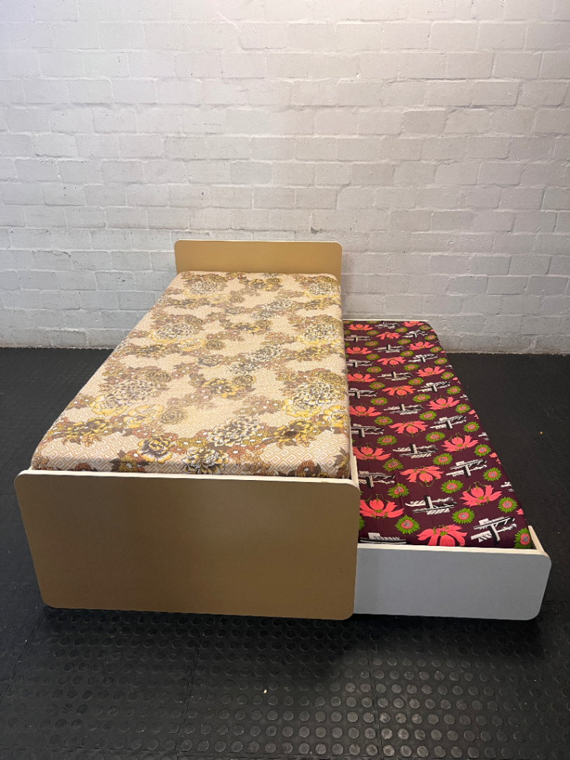 Single Bed with Pull-Out Trundle and Mattresses — Well Used Condition - 2ndhandwarehouse.com
