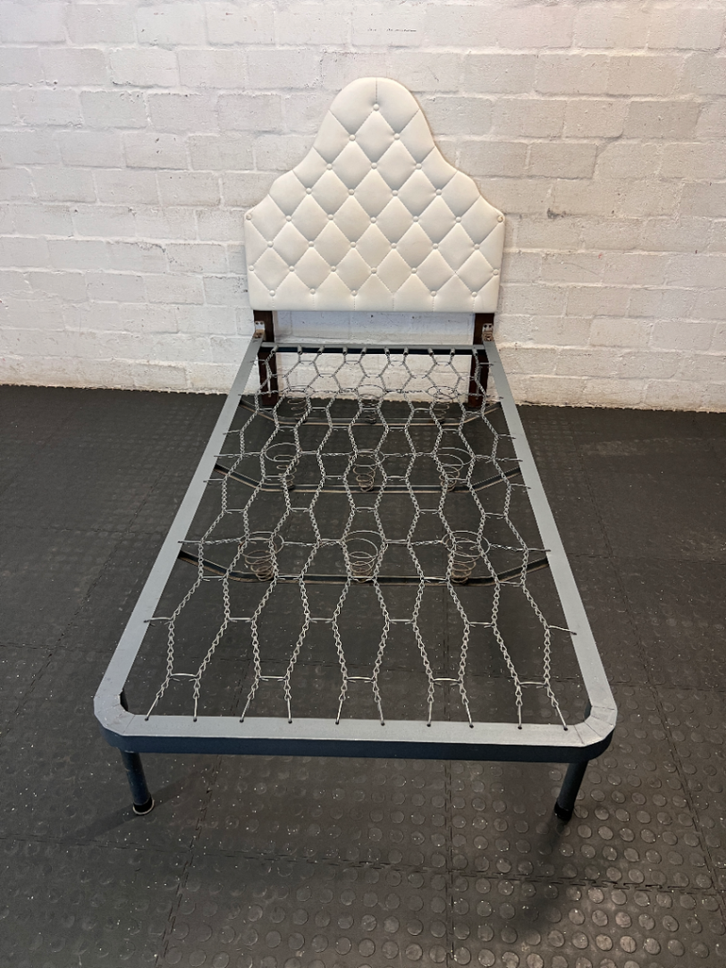 Single Metal Bed and Tufted Headboard - Fair Condition - 2ndhandwarehouse.com