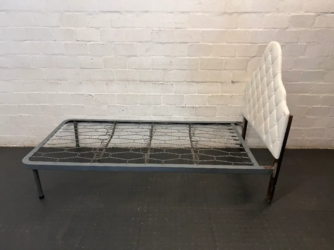 Single Metal Bed and Tufted Headboard - Fair Condition - 2ndhandwarehouse.com