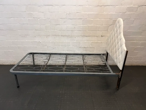 Single Metal Bed and Tufted Headboard - Fair Condition - 2ndhandwarehouse.com