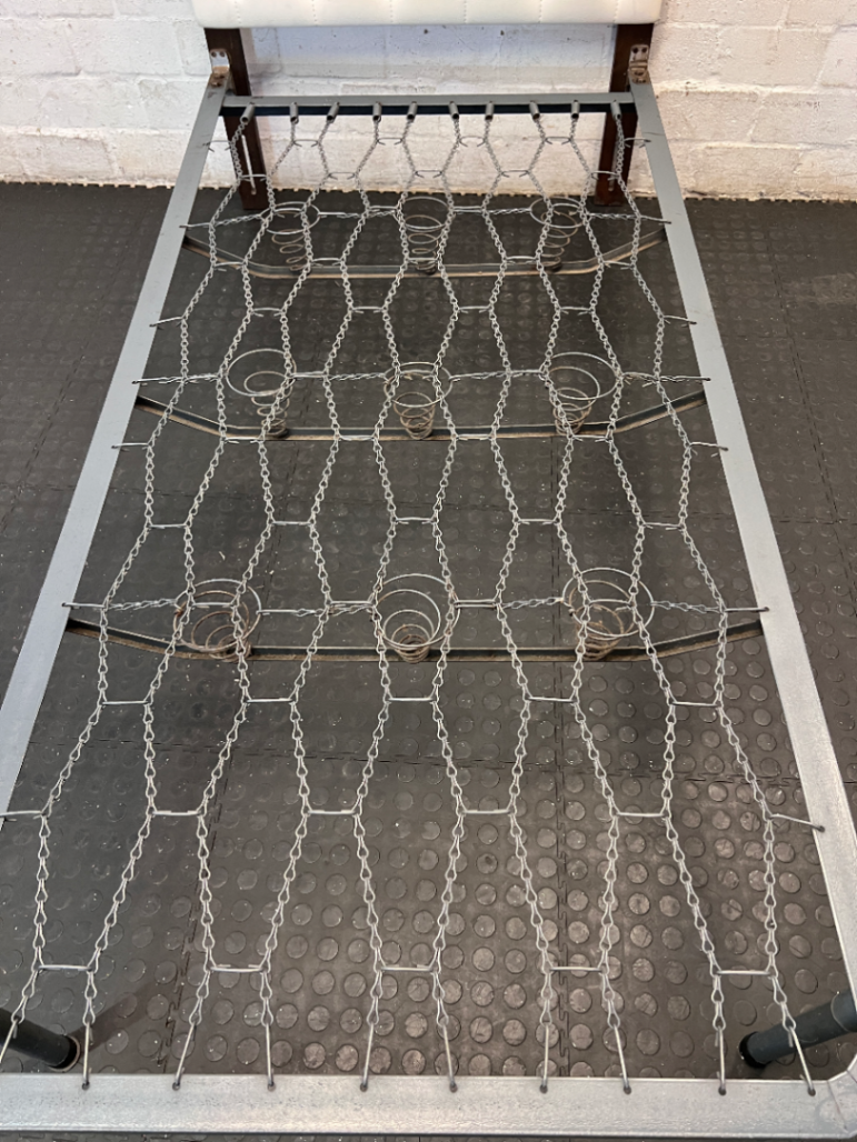 Single Metal Bed and Tufted Headboard - Fair Condition - 2ndhandwarehouse.com