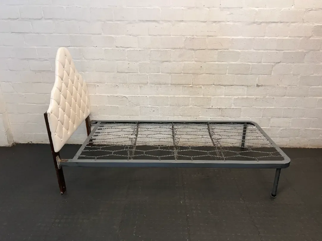 Single Metal Bed and Tufted Headboard - Fair Condition - 2ndhandwarehouse.com