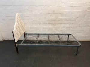 Single Metal Bed and Tufted Headboard - Fair Condition - 2ndhandwarehouse.com
