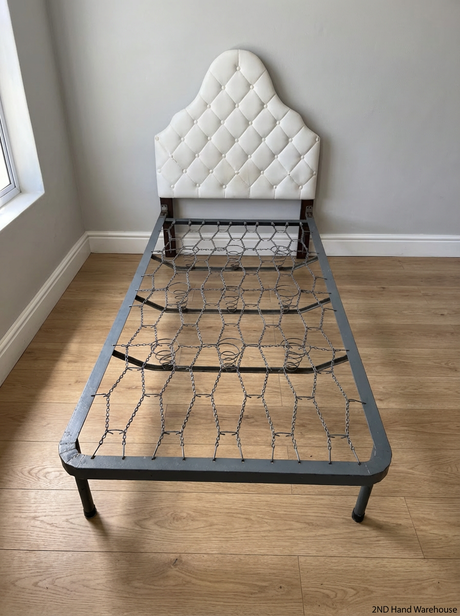 Single Metal Bed and Tufted Headboard - Fair Condition - 2ndhandwarehouse.com