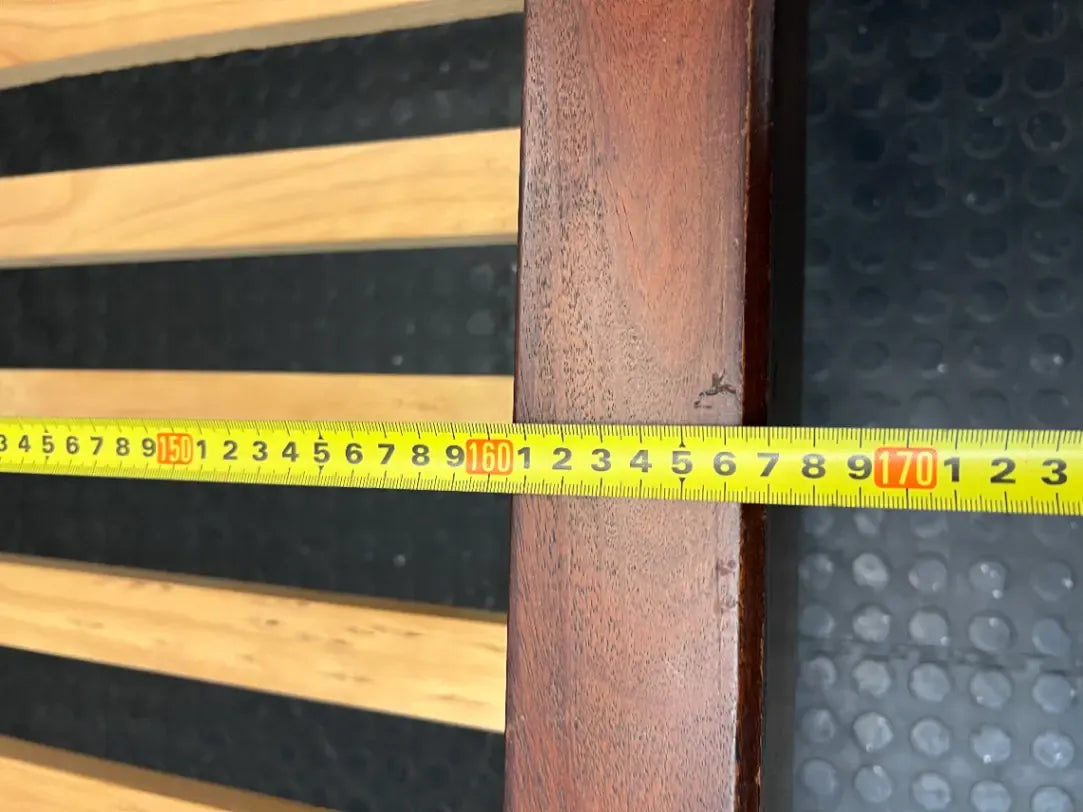 Slat-Back Dark Wood Queen Bed Frame — Very Good Condition