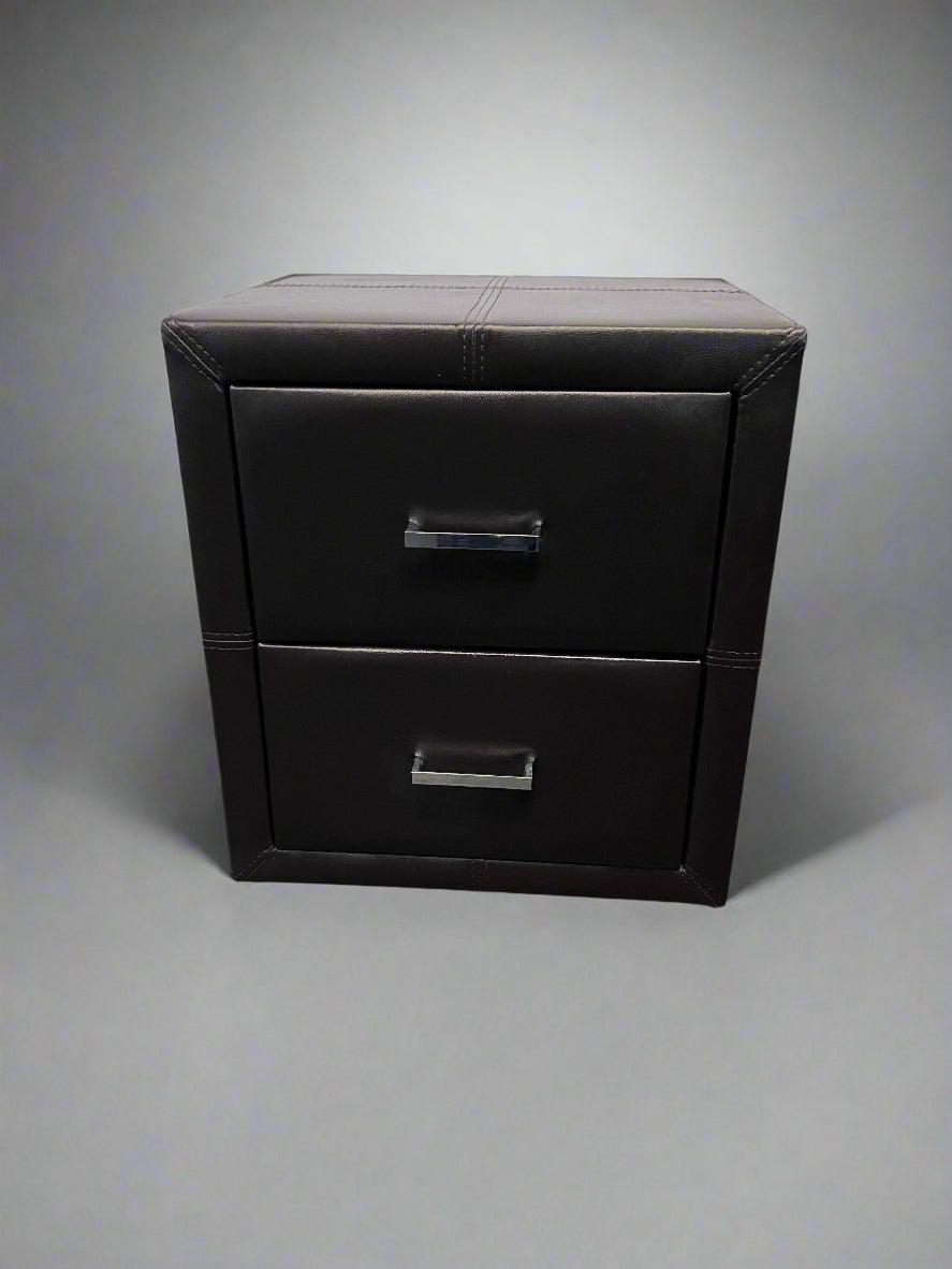 Sleek Black Faux Leather Two-Drawer Nightstand – Great Condition!
