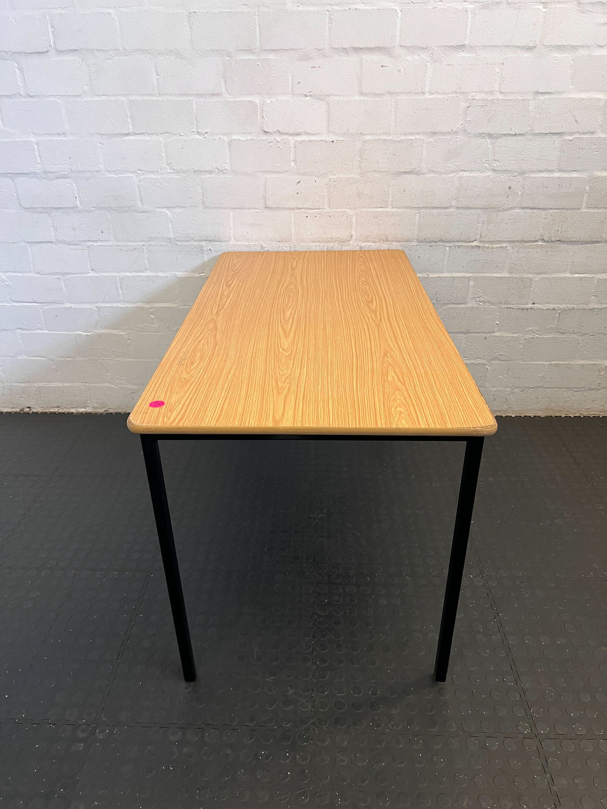 Sleek Black Metal and Light Wood Writing Desk - Minor Scuffs