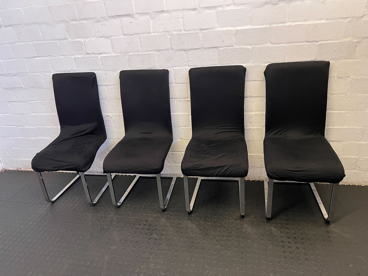 Sleek Black Velvet Dining Chair with Metal Frame and removable cover- Fabric Wear under cover - 2ndhandwarehouse.com