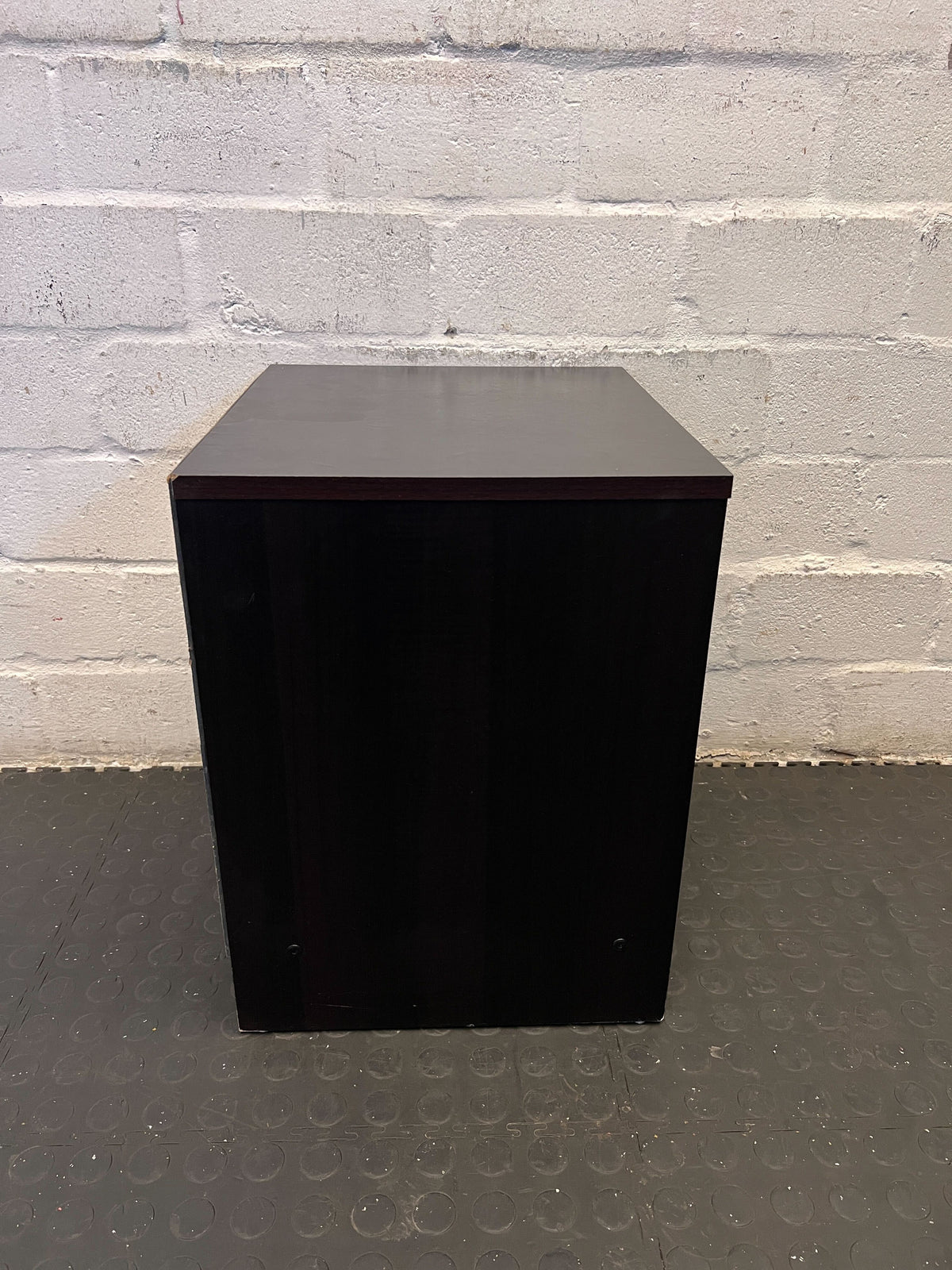 Sleek Black Wooden Nightstand with Drawer and Open Storage