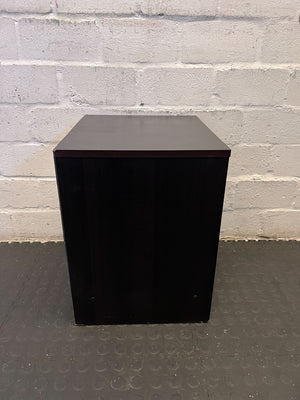 Sleek Black Wooden Nightstand with Drawer and Open Storage
