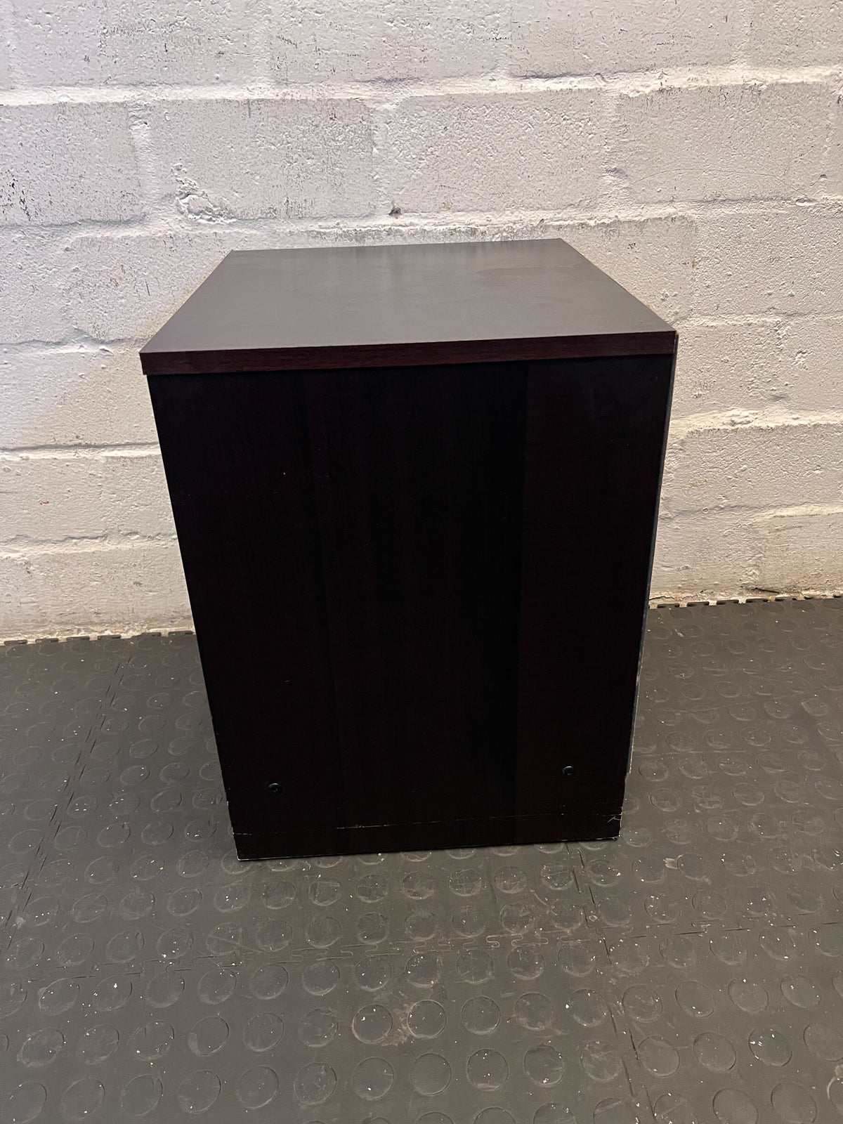 Sleek Black Wooden Nightstand with Drawer and Open Storage