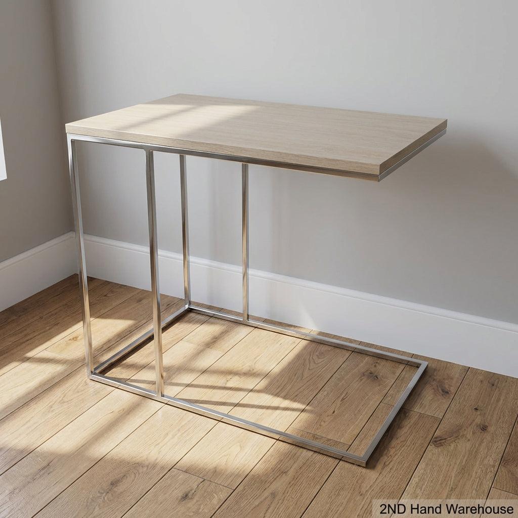 Sleek C-Shape Sofa Side Table - Wood & Metal Design