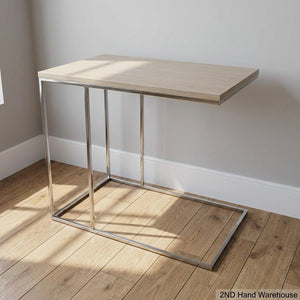 Sleek C-Shape Sofa Side Table - Wood & Metal Design