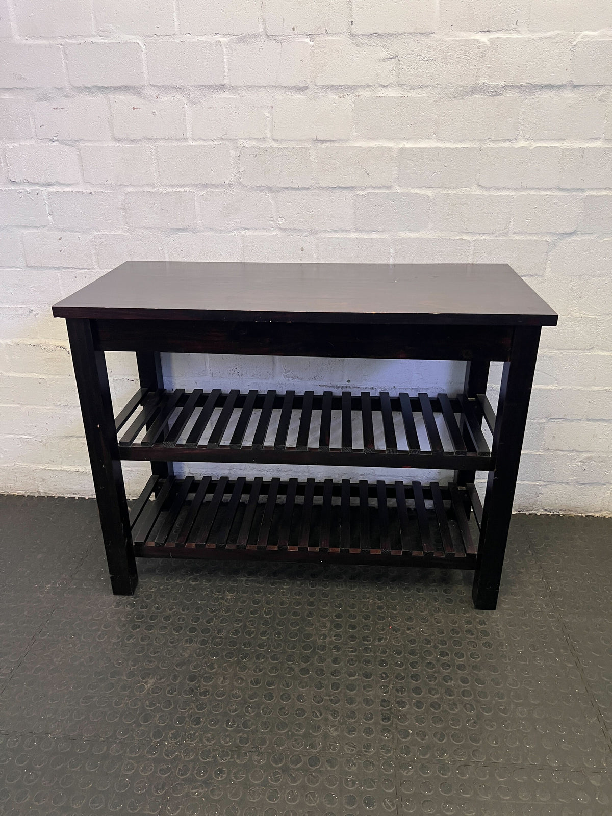 Sleek Dark Wood 2-Tier Storage Bench | Shoe Rack - 2ndhandwarehouse.com
