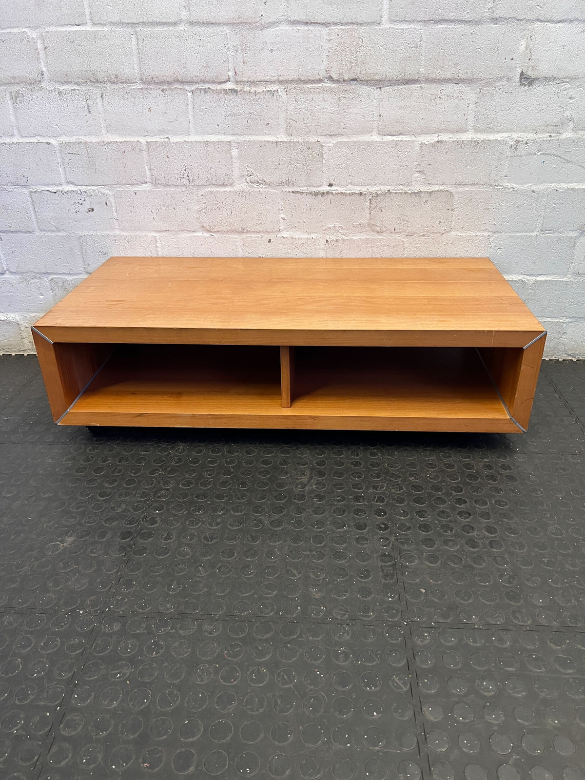 Sleek Modern Wood Coffee Table & Media Console with Angled Design - REDUCED