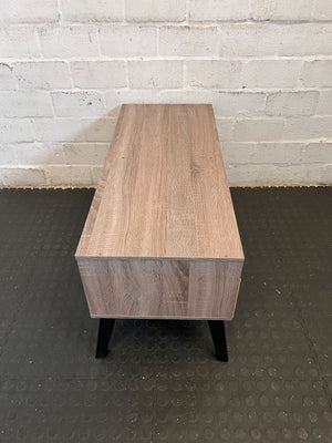 Sleek Oak Wood TV Stand with Black Legs - Minor Scratches - REDUCED