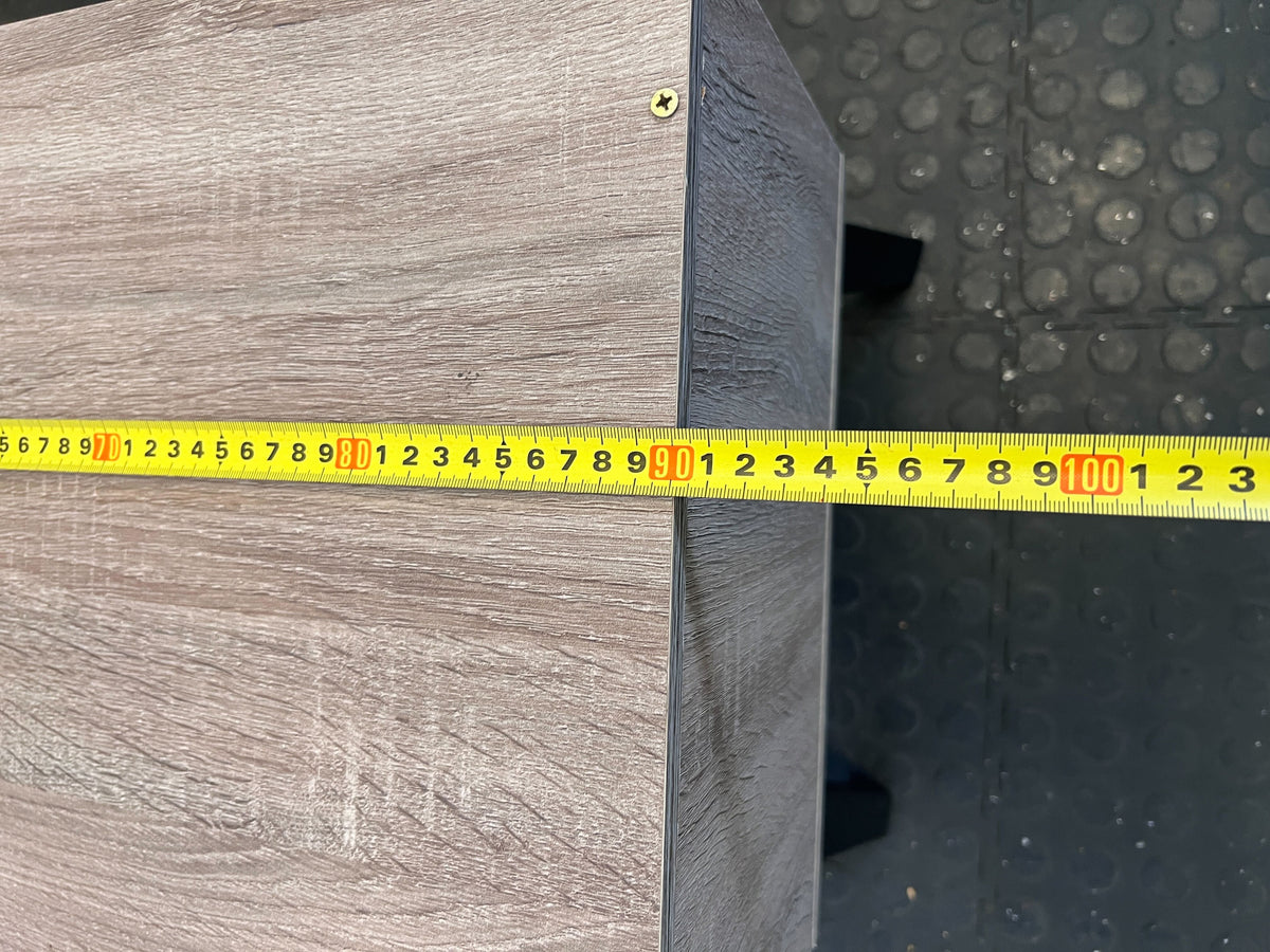 Sleek Oak Wood TV Stand with Black Legs - Minor Scratches - REDUCED