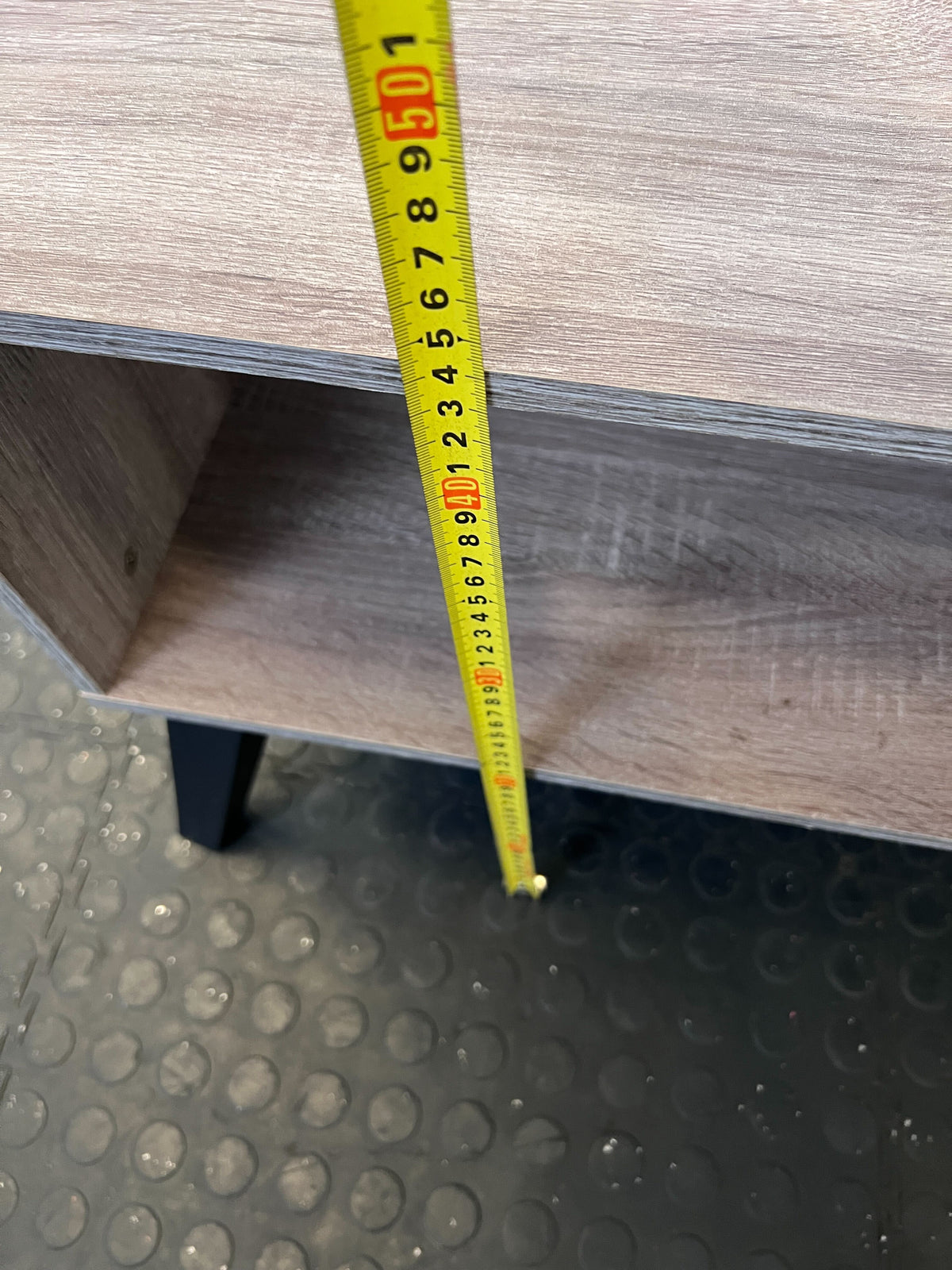 Sleek Oak Wood TV Stand with Black Legs - Minor Scratches - REDUCED