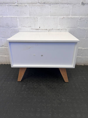 Sleek White 2-Drawer Nightstand with Tapered Wood Legs
