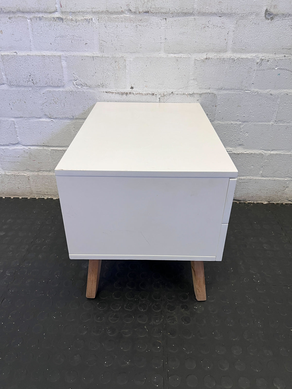Sleek White 2-Drawer Nightstand with Tapered Wood Legs