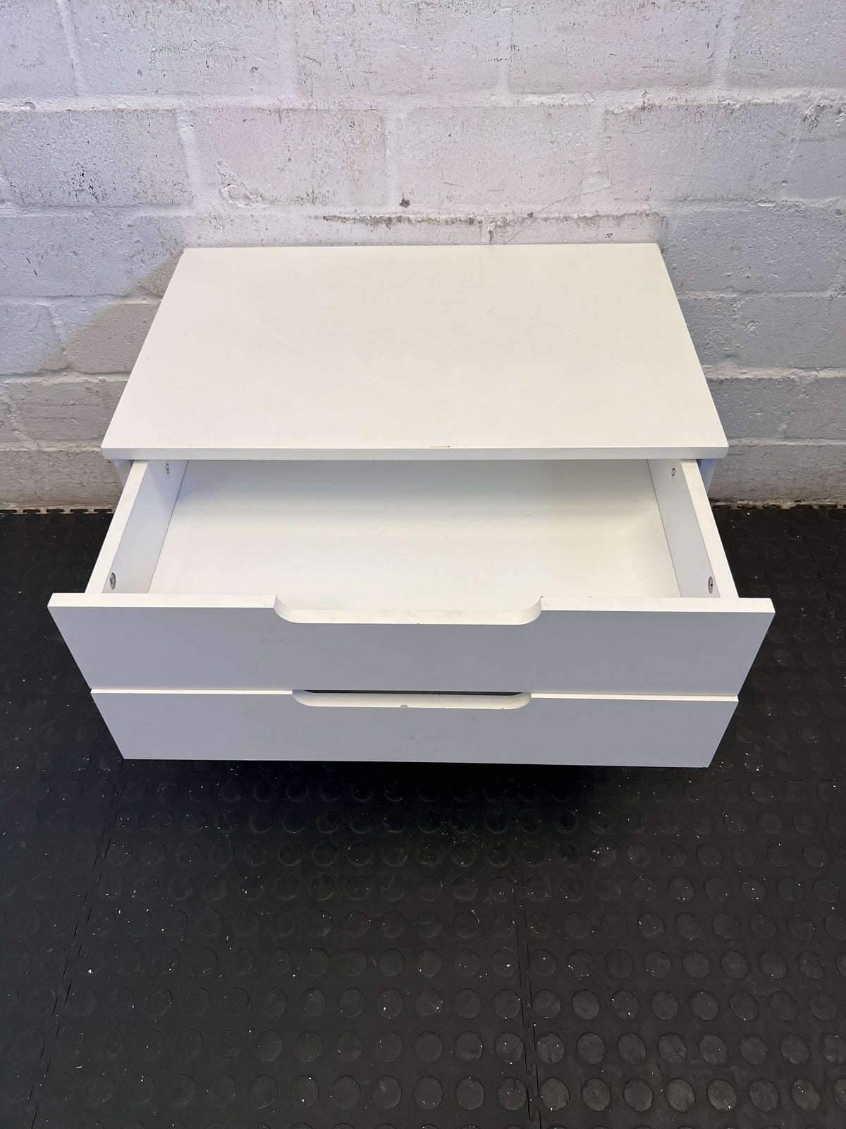 Sleek White 2-Drawer Nightstand with Tapered Wood Legs