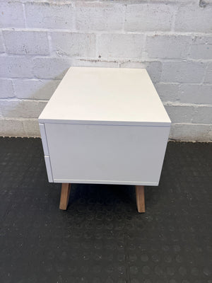 Sleek White 2-Drawer Nightstand with Tapered Wood Legs