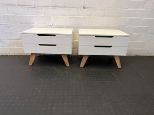 Sleek White 2-Drawer Nightstand with Tapered Wood Legs