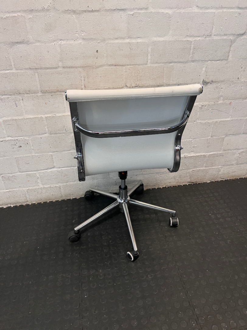 Sleek White Ribbed Armless Office Chair with Chrome Base - 2ndhandwarehouse.com