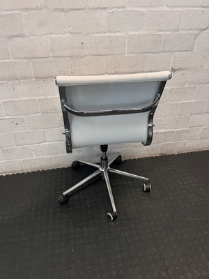 Sleek White Ribbed Armless Office Chair with Chrome Base - 2ndhandwarehouse.com