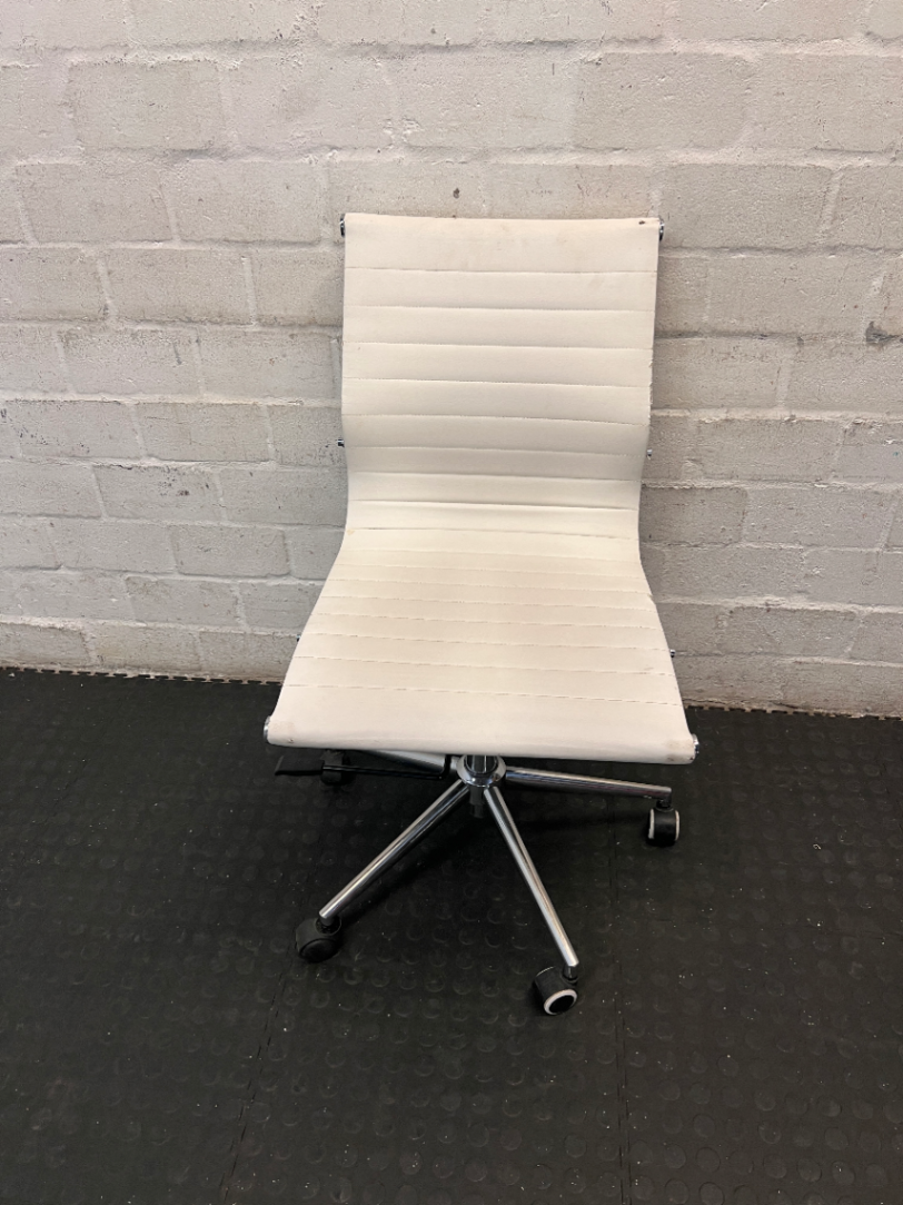 Sleek White Ribbed Armless Office Chair with Chrome Base - 2ndhandwarehouse.com