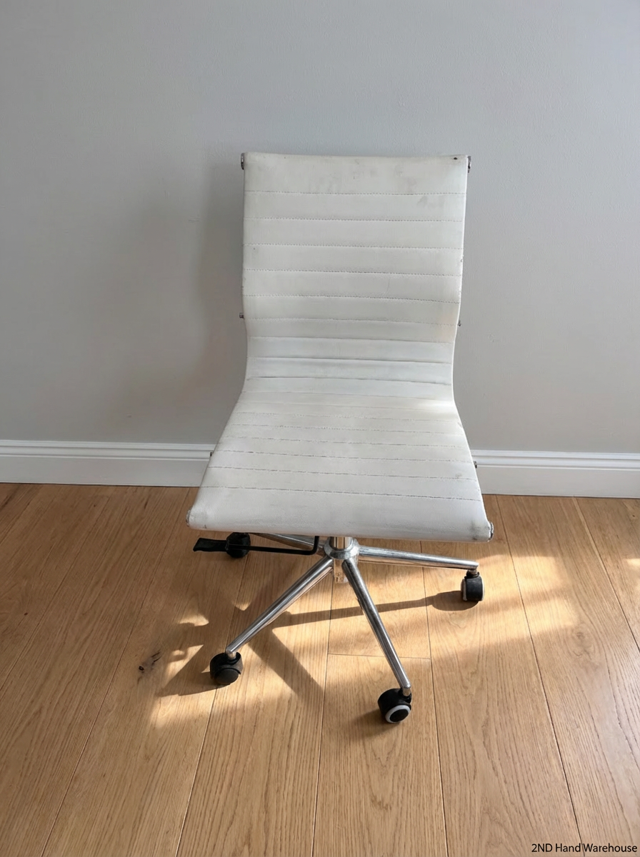 Sleek White Ribbed Armless Office Chair with Chrome Base - 2ndhandwarehouse.com