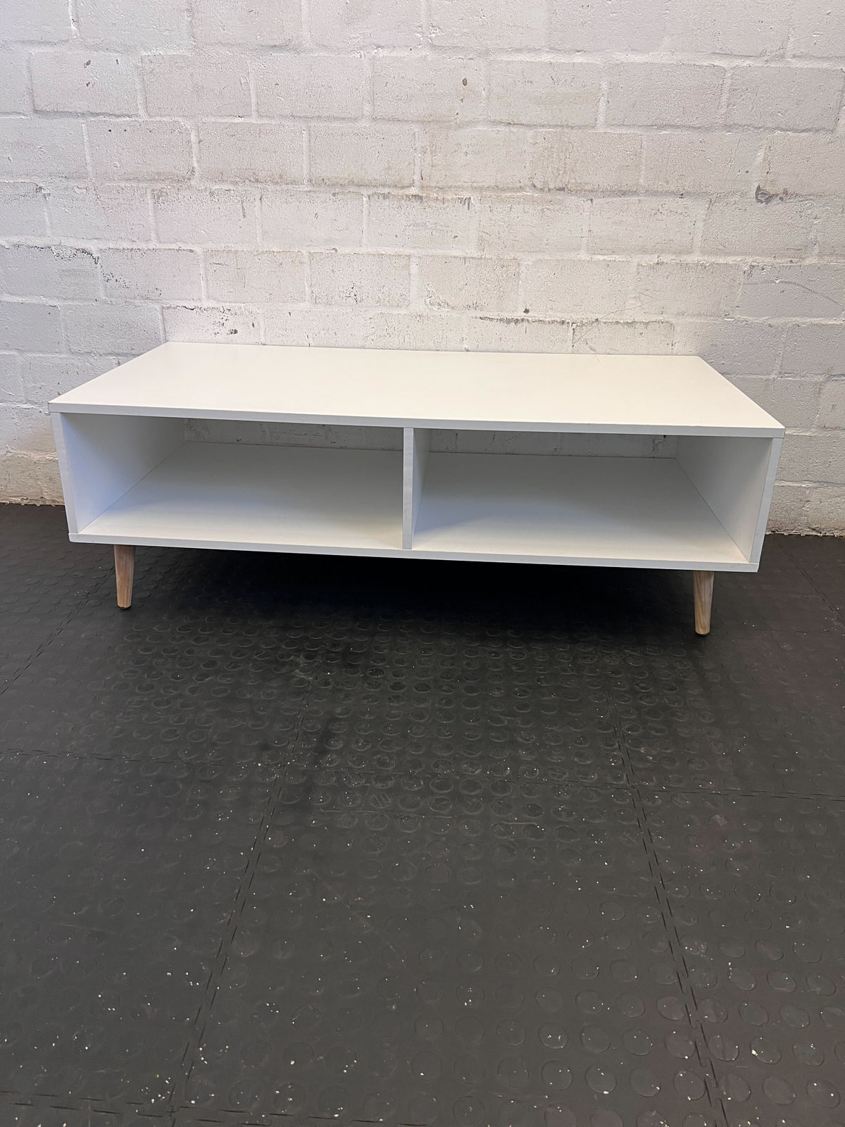 Sleek White TV Unit / Sideboard with Wooden Legs