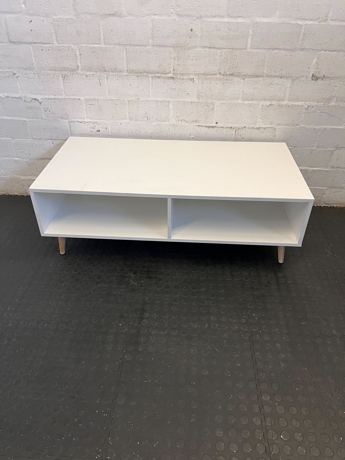 Sleek White TV Unit / Sideboard with Wooden Legs