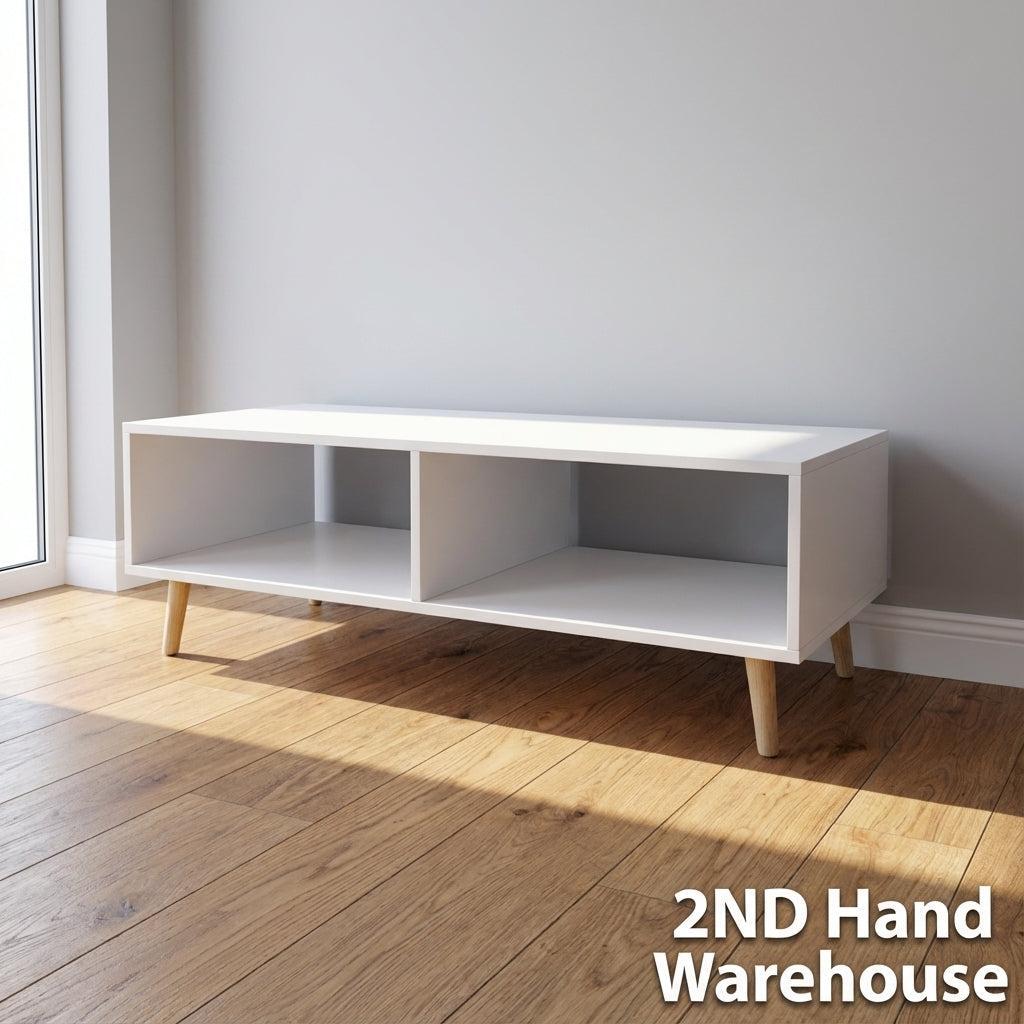 Sleek White TV Unit / Sideboard with Wooden Legs