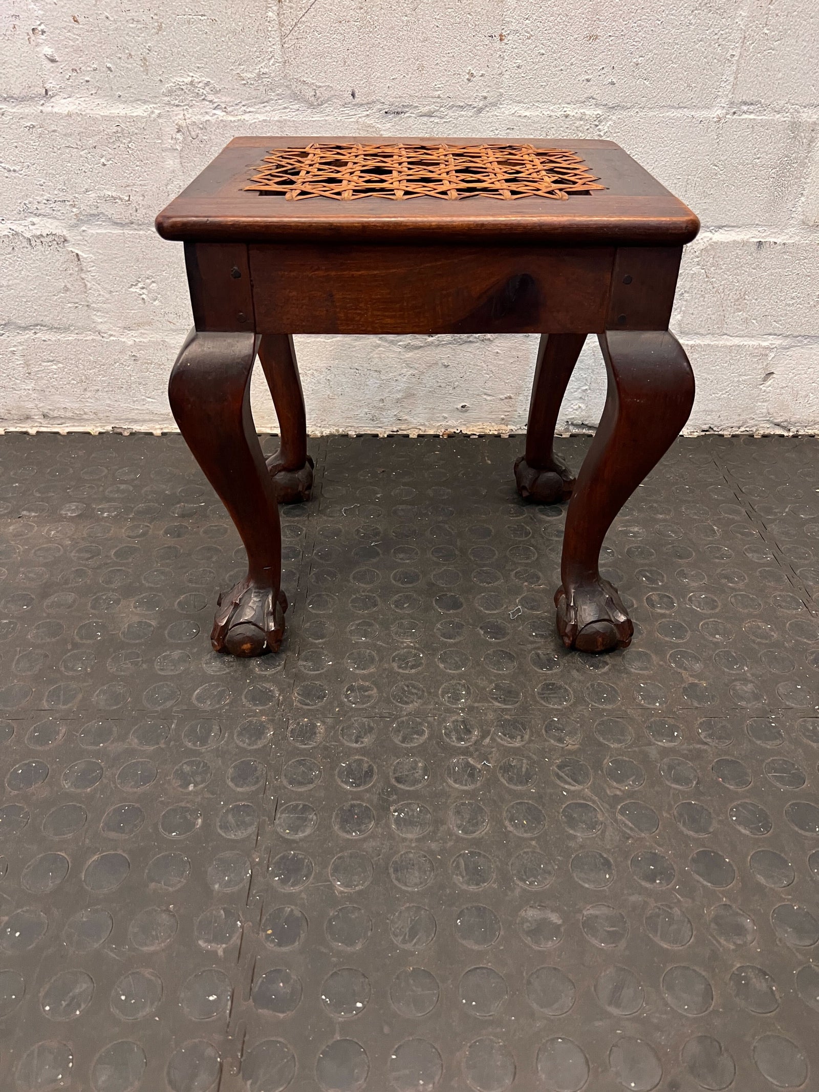 Vintage Brown Wooden Side Table with Intricate Metalwork