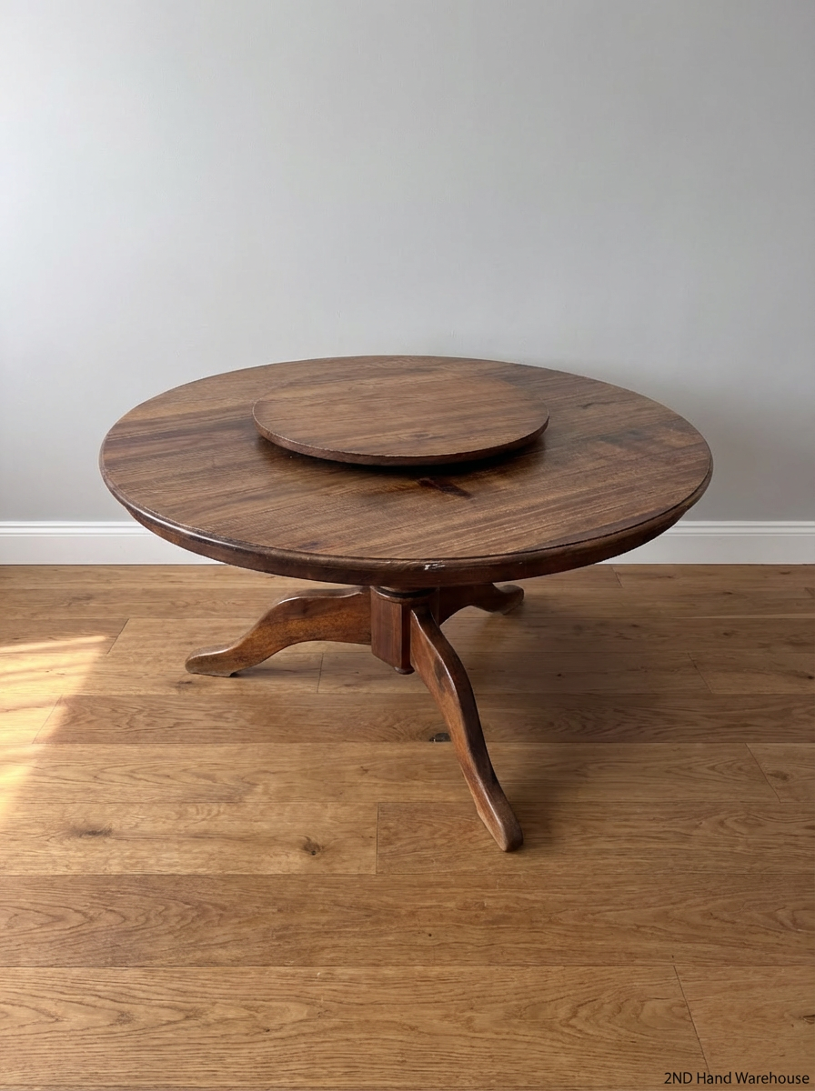 Solid Blackwood Dining Set & Lazy Susan - Surface Marks present - 2ndhandwarehouse.com