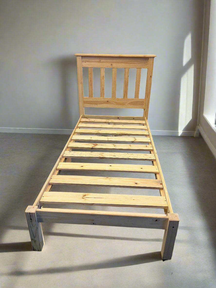 Solid Pine Single Bed Frame - Natural Wood Finish, Minor Wear