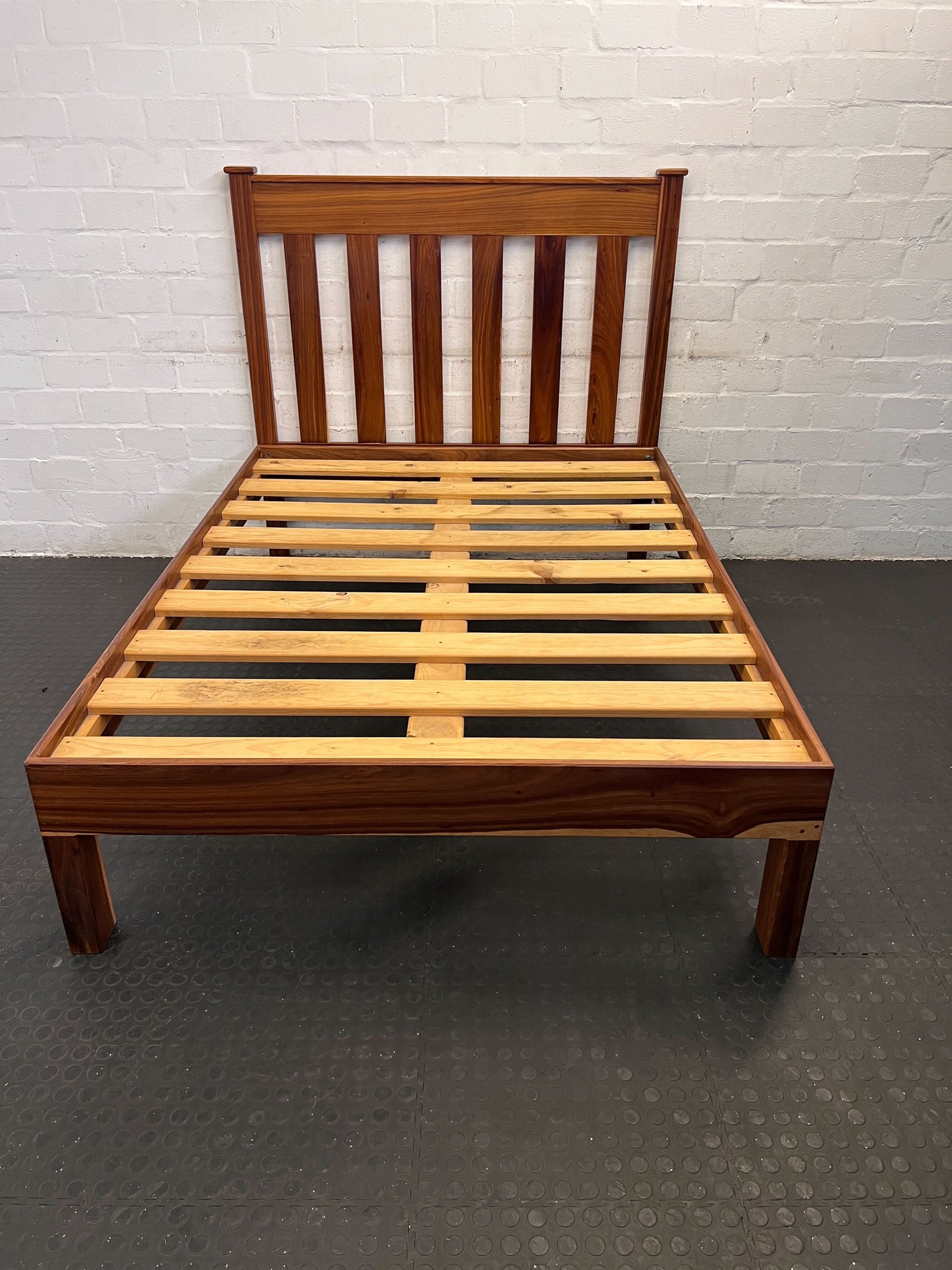 Solid Wood Double Bed Frame - Rustic Charm with Natural Finish