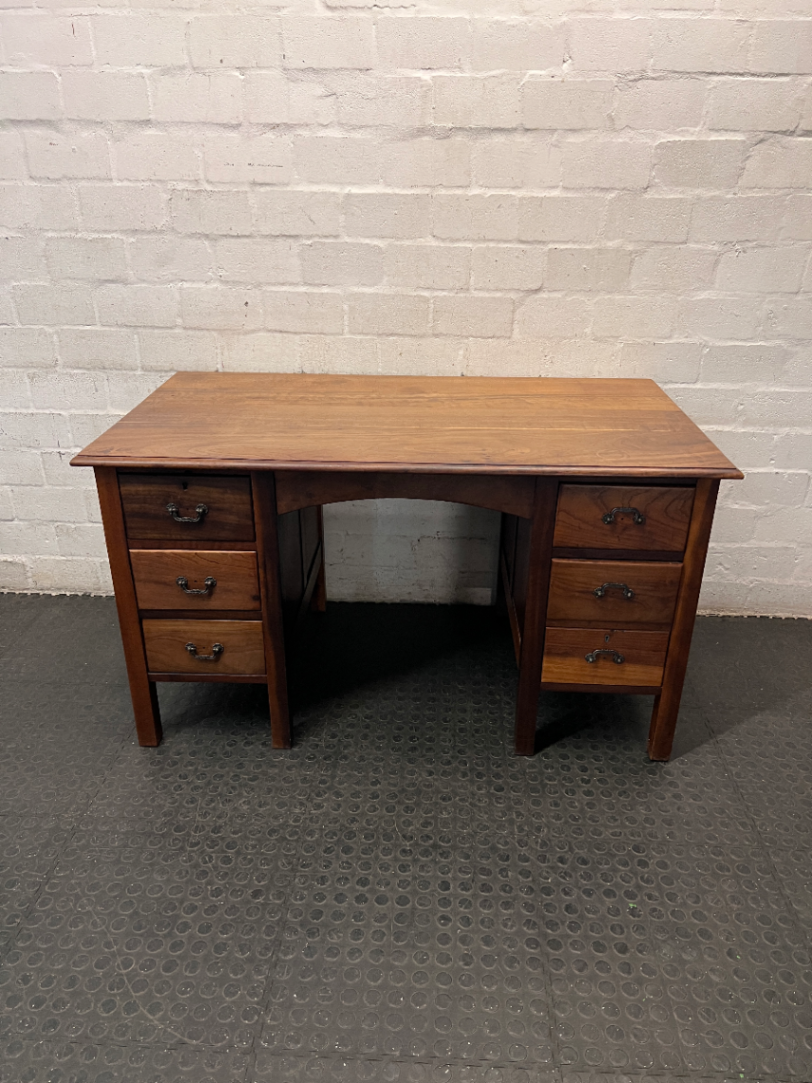 Solid Wood Double Pedestal Office Desk — Fair Used Condition