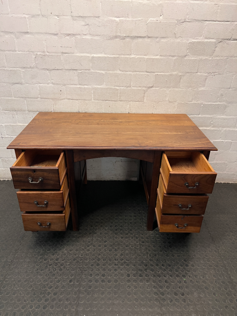 Solid Wood Double Pedestal Office Desk — Fair Used Condition