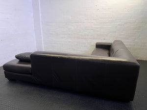 Spacious Dark Brown Leather L-Shape Sectional Sofa