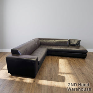 Spacious Dark Brown Leather L-Shape Sectional Sofa