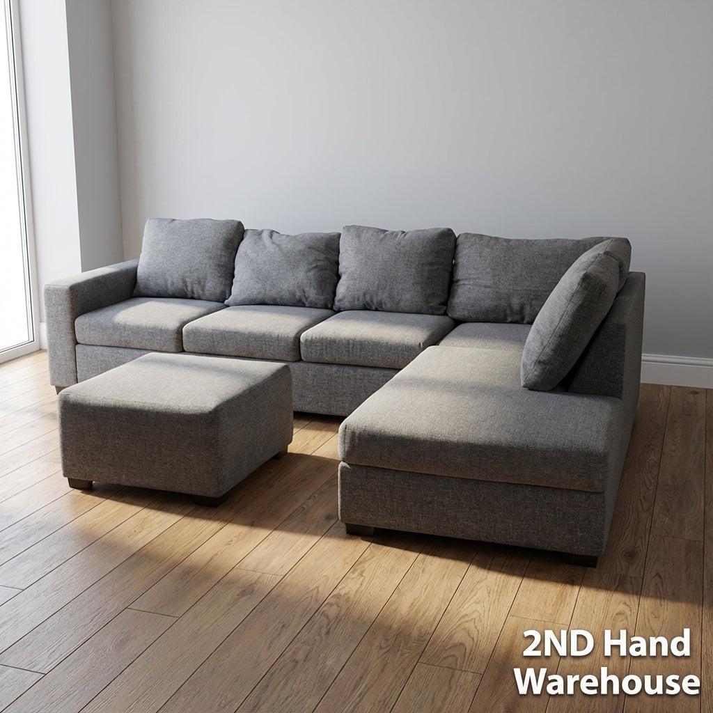 Spacious Grey Sectional Sofa with Ottoman
