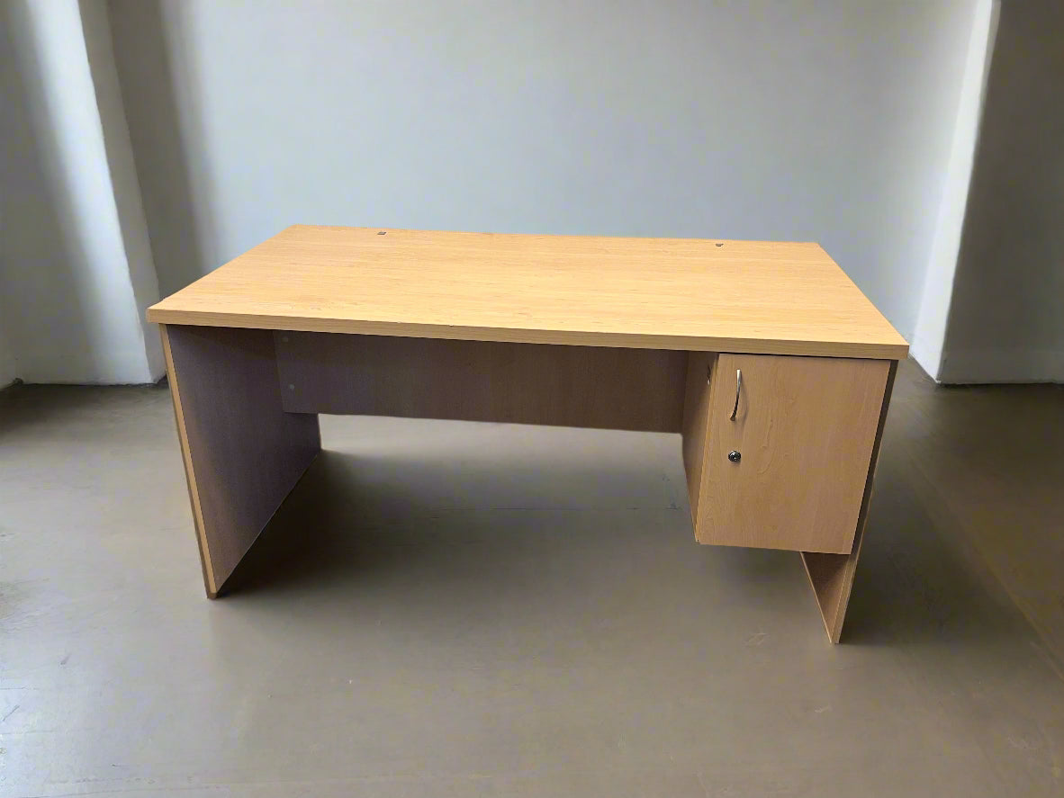 Spacious Light Wood Office Desk with Side Cabinet