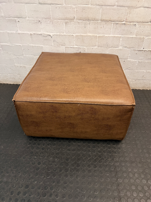 Square Brown Faux Leather Ottoman — Tear in Top and Marker Stains - 2ndhandwarehouse.com