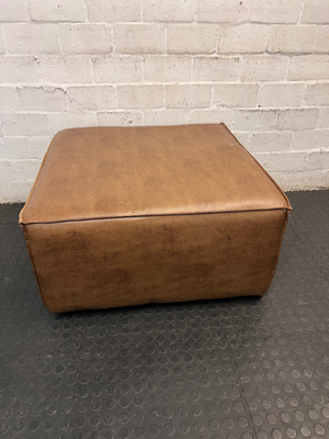 Square Brown Faux Leather Ottoman — Tear in Top and Marker Stains - 2ndhandwarehouse.com