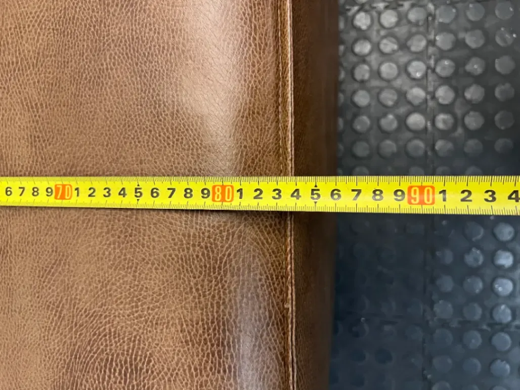 Square Brown Faux Leather Ottoman — Tear in Top and Marker Stains - 2ndhandwarehouse.com